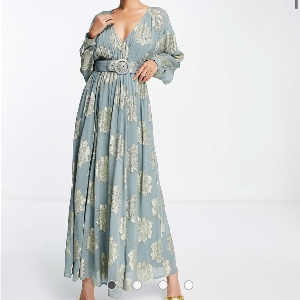 ASOS DESIGN belted batwing maxi tea dress in metallic jacquard